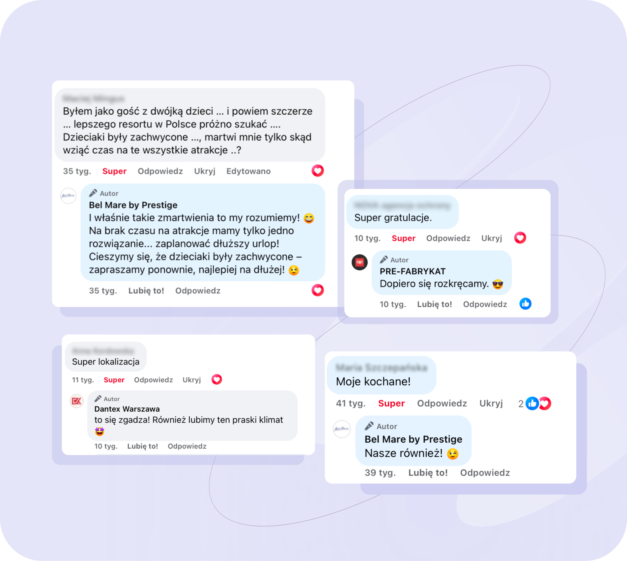 Przykłady moderacji social mediów dla deweloperów – odpowiedzi marek Bel Mare, Pre-Fabrykat i Dantex na komentarze użytkowników