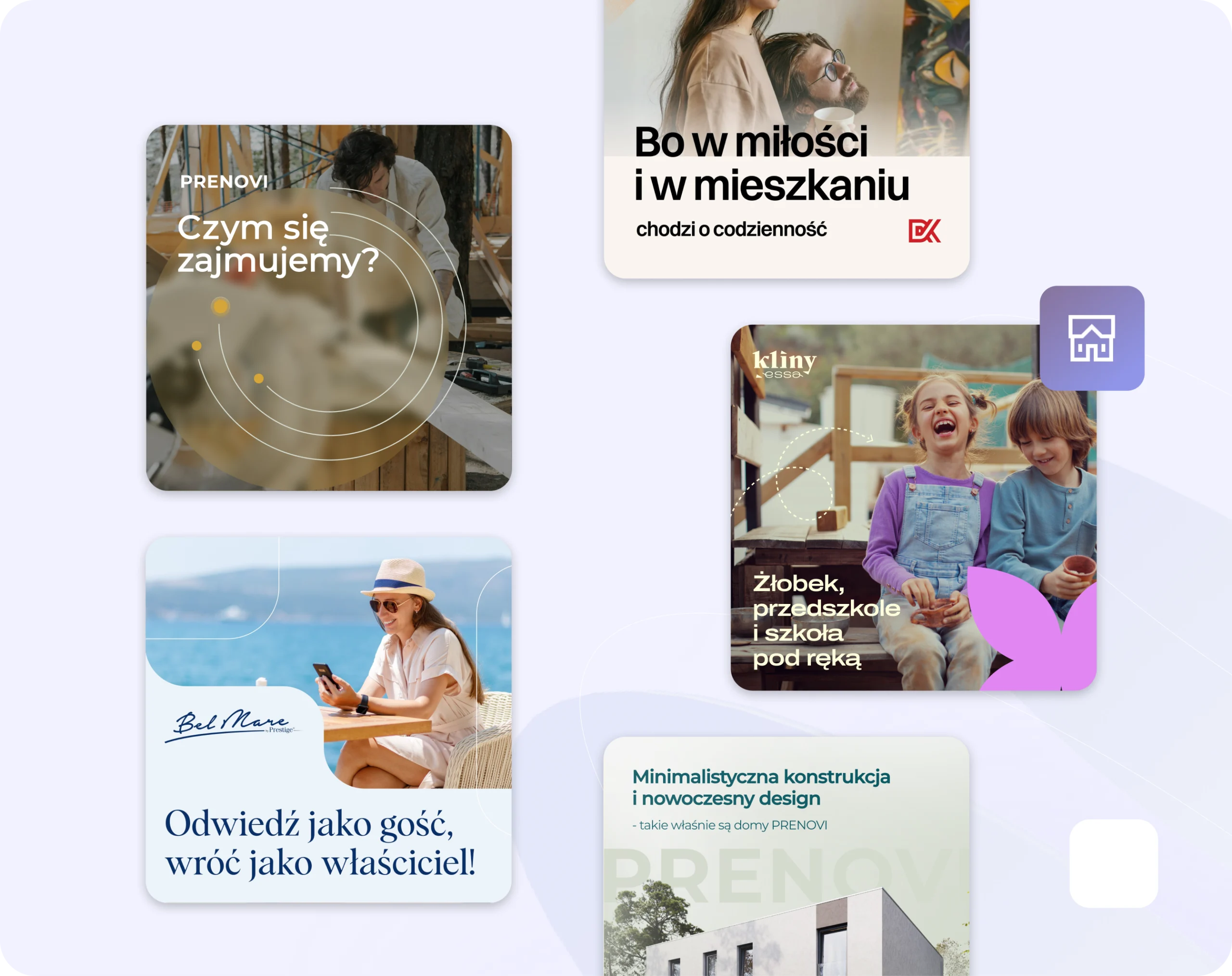 Przykładowe posty w social mediach deweloperów przygotowane dla różnych inwestycji mieszkaniowych