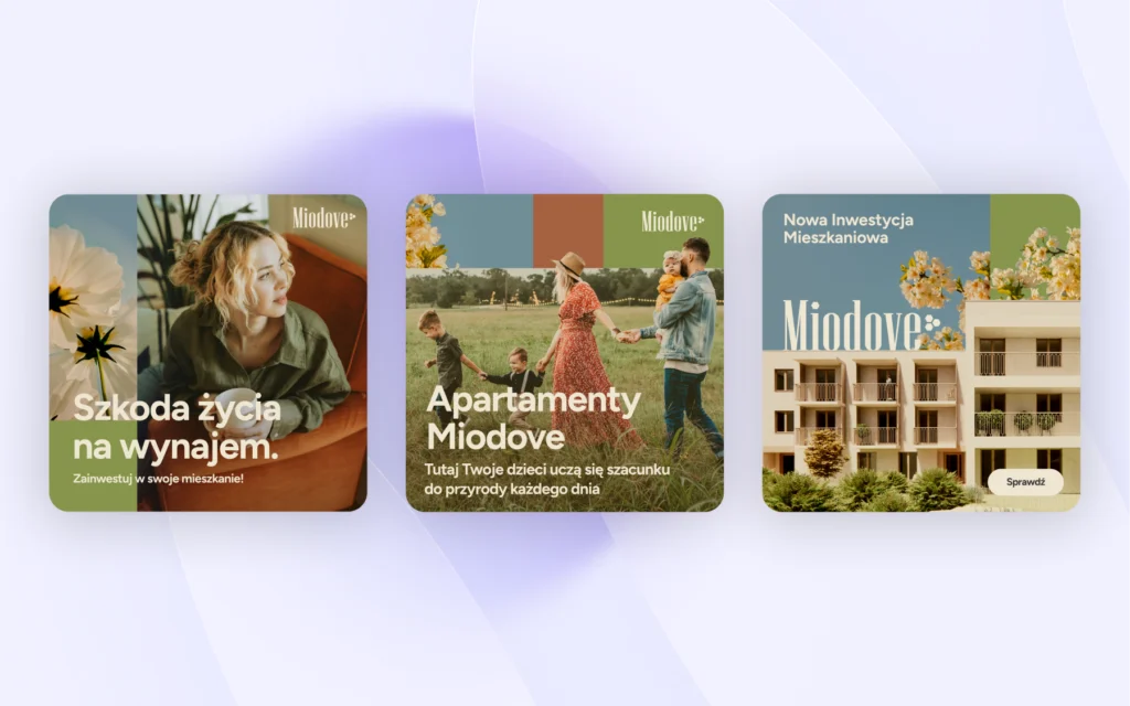 Kreacje do kampanii reklamowej inwestycji mieszkaniowej dopasowane do różnych grup klientów